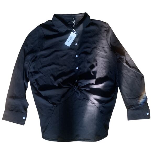 NWT OMSJ WOMEN'S BLACK LONG SLEEVE VERSATILE BUTTON FRONT BLOUSE SIZE 2XL - Picture 5 of 12